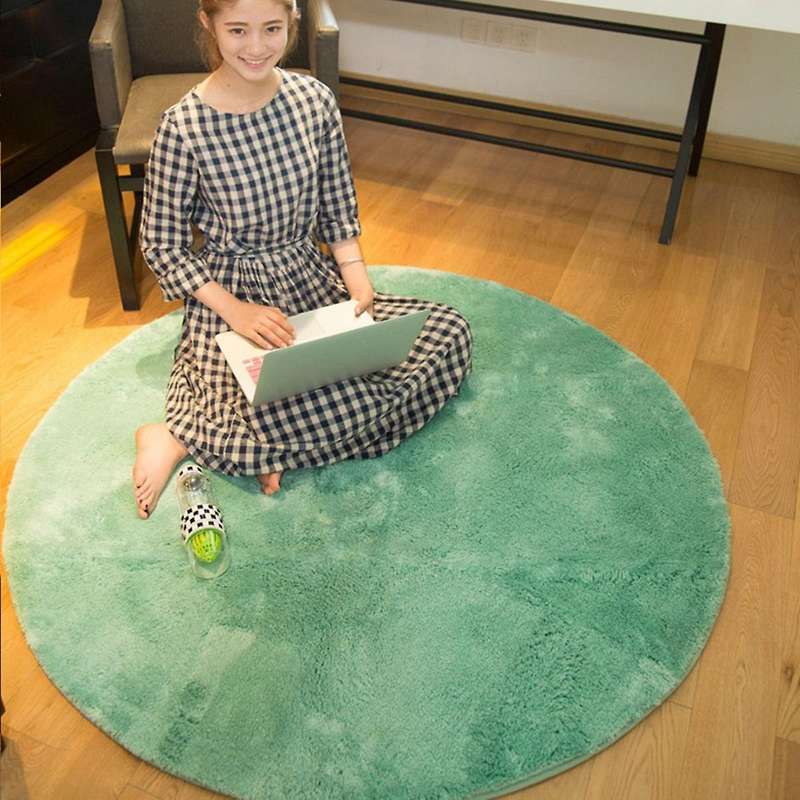 Pure Color Silk Wool Carpet Round Floor Mats Bedroom Mat Card Brown