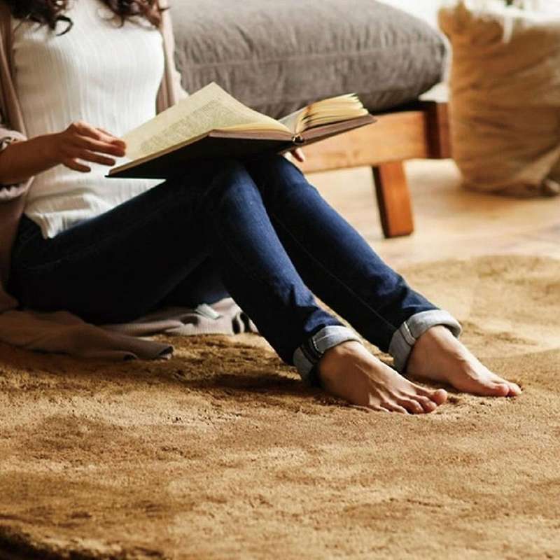 Pure Color Silk Wool Carpet Round Floor Mats Bedroom Mat Card Brown