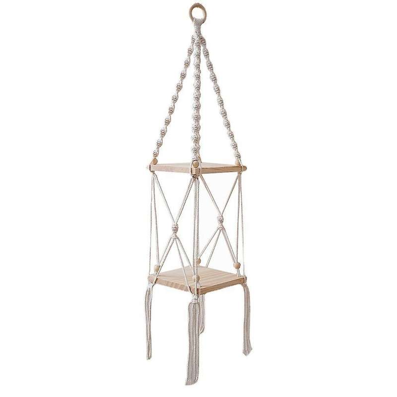Macrame Hanging Planter Shelf Boho Home Garden Planter Rack, Square