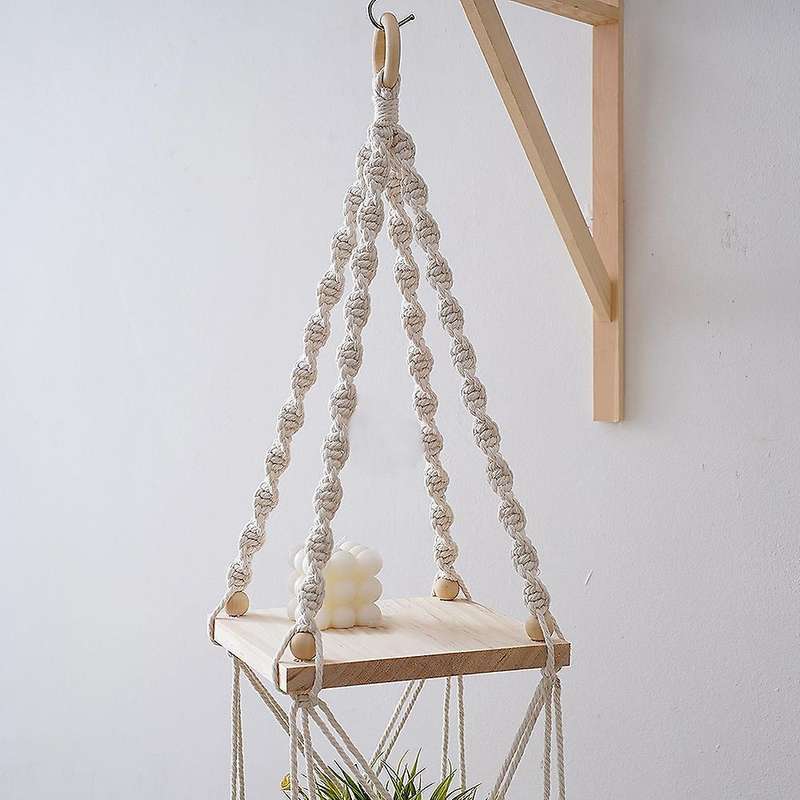 Macrame Hanging Planter Shelf Boho Home Garden Planter Rack, Square