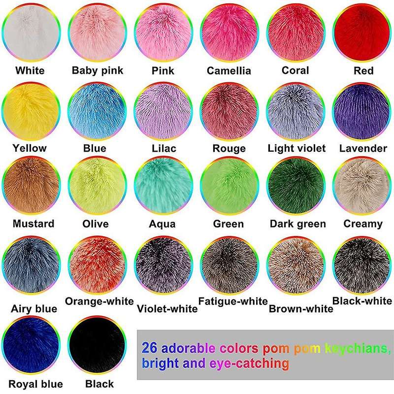 26pcs Rabbit Faux Fur Pom Poms Balls Keychain for Bag Accessories