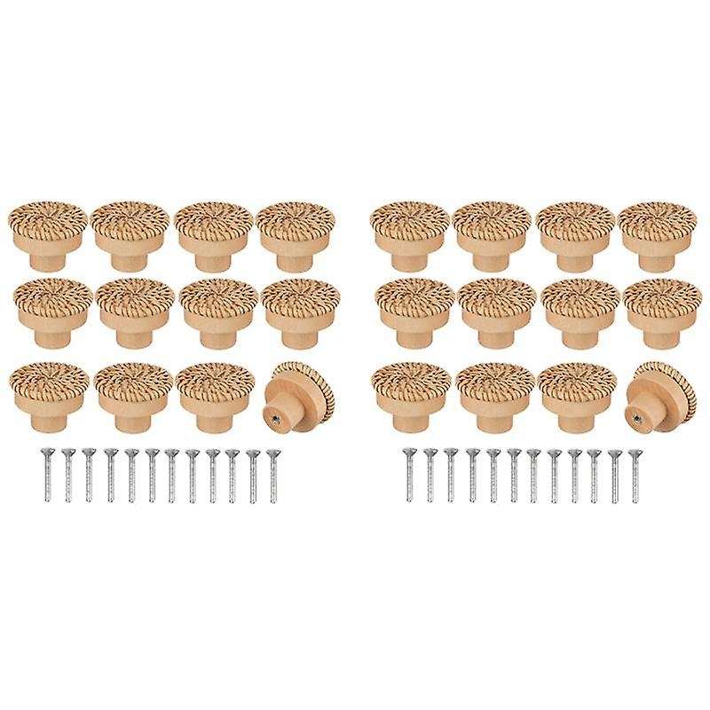 Boho Rattan Dresser Knobs Round Screws for Boho Furniture Knobs 24pcs