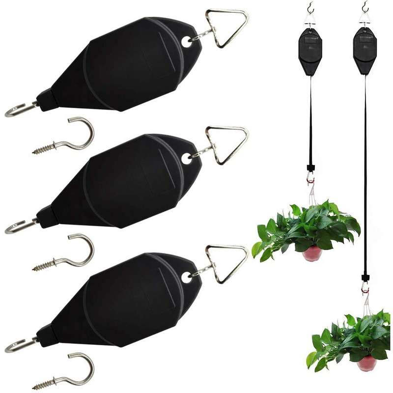 3 Pack Retractable Plant Hook Pulley,for Garden Baskets & Bird Feeder