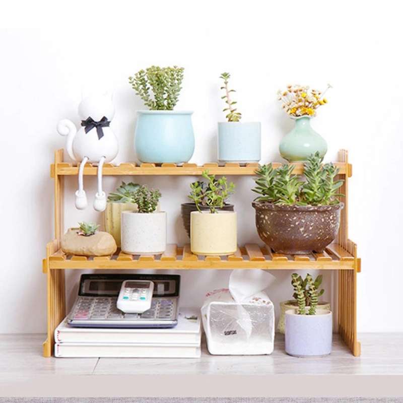 Household Plant Display Rack Bamboo Flower Display Stand Decorative