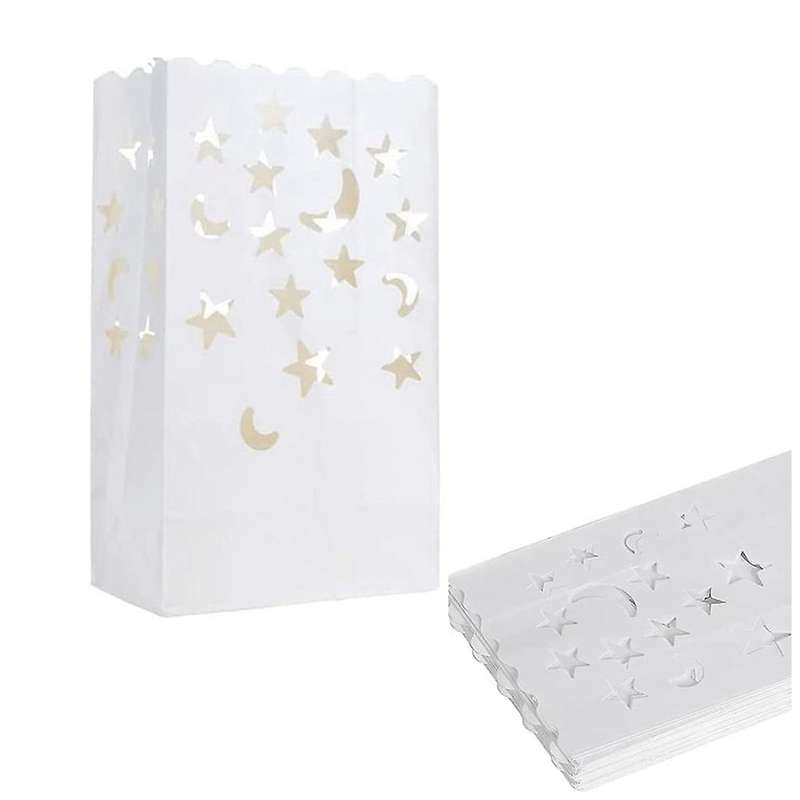 50pcs White Luminary Candle Bags Lantern Luminary Bag with Stars Moon