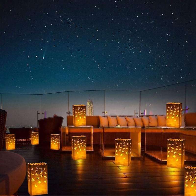 50pcs White Luminary Candle Bags Lantern Luminary Bag with Stars Moon