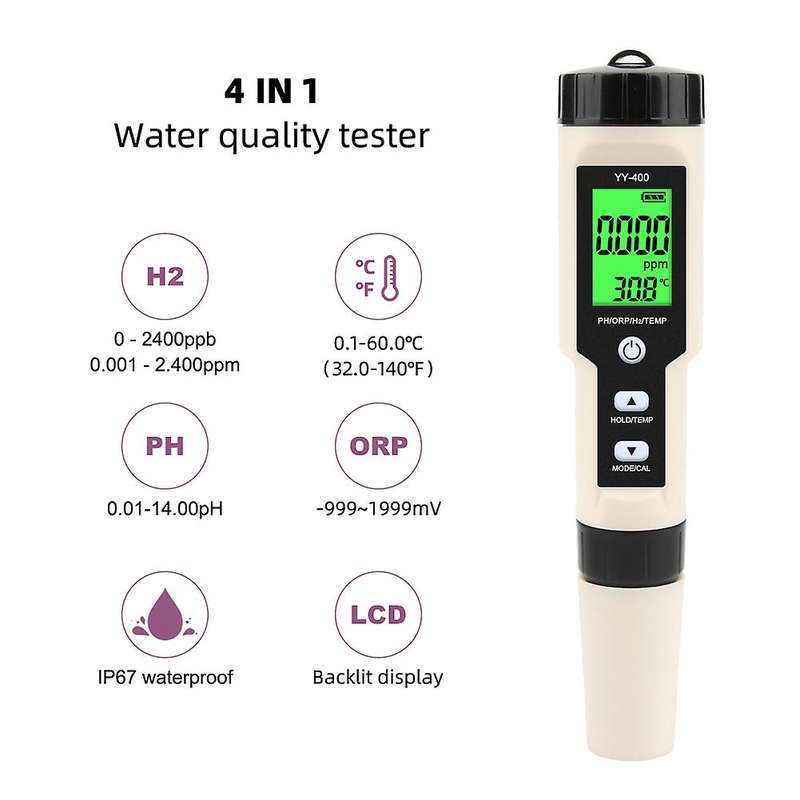 4 In 1 Yy-400 Ph/orp/h2&tem Meter Digital Tester, No Backlight