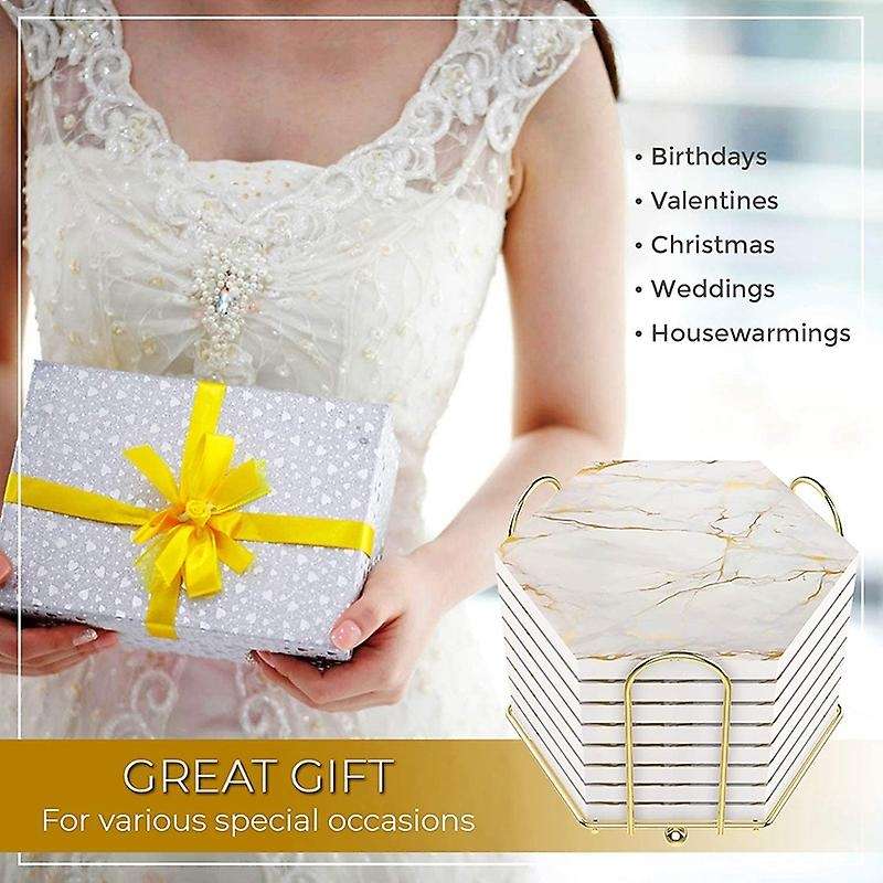 For Drinks Absorbent with Holder Marble Design Ceramic Coaster Set