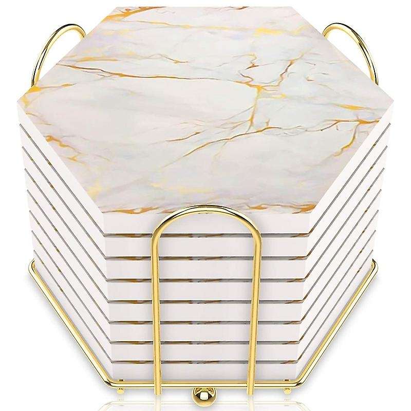 For Drinks Absorbent with Holder Marble Design Ceramic Coaster Set