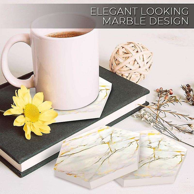 For Drinks Absorbent with Holder Marble Design Ceramic Coaster Set
