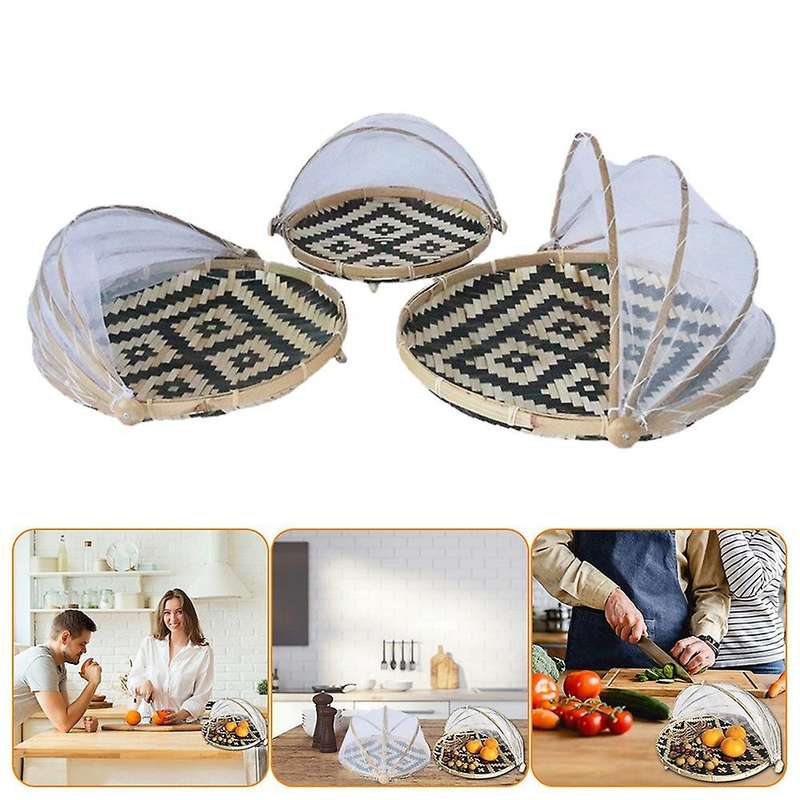 2pcs Hand-woven Food Serving Tent Basket Atmosphere Picnic Net Cover