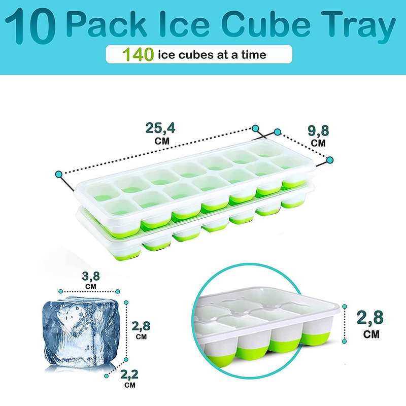 Ice-cube Mould, Pack Of 10, with Lid, Silicone, Easy to Demould