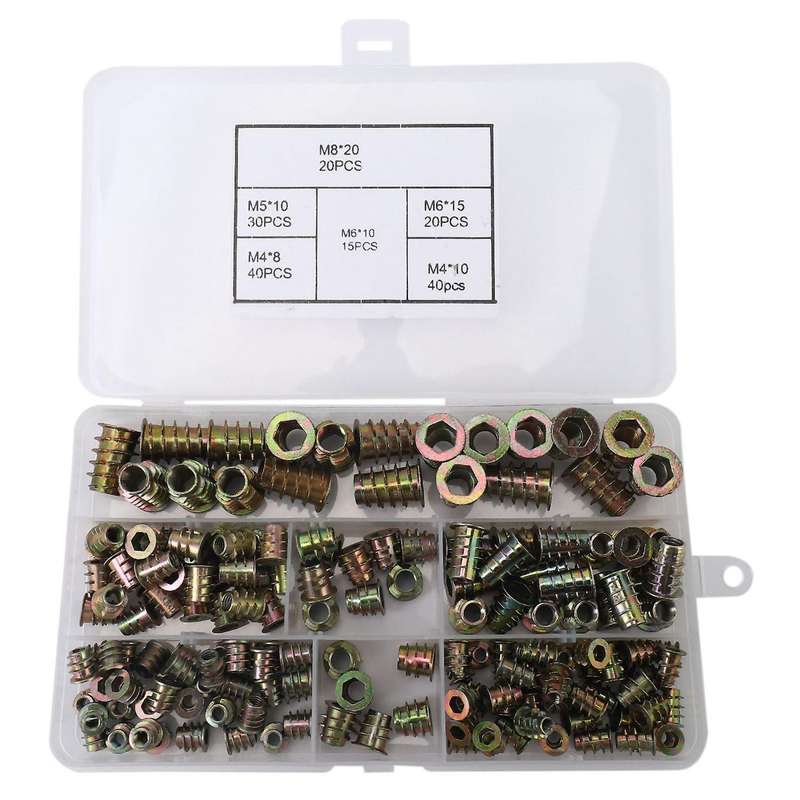 Threaded Inserts Nuts, Wood Insert Assortment Tool Kit, (165 Pcs)