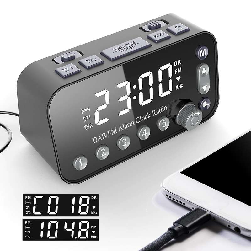 Bedside Digital Alarm Clock,led Clock with Dual Usb Dab/fm Radio