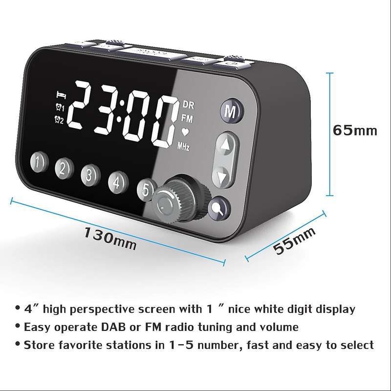 Bedside Digital Alarm Clock,led Clock with Dual Usb Dab/fm Radio