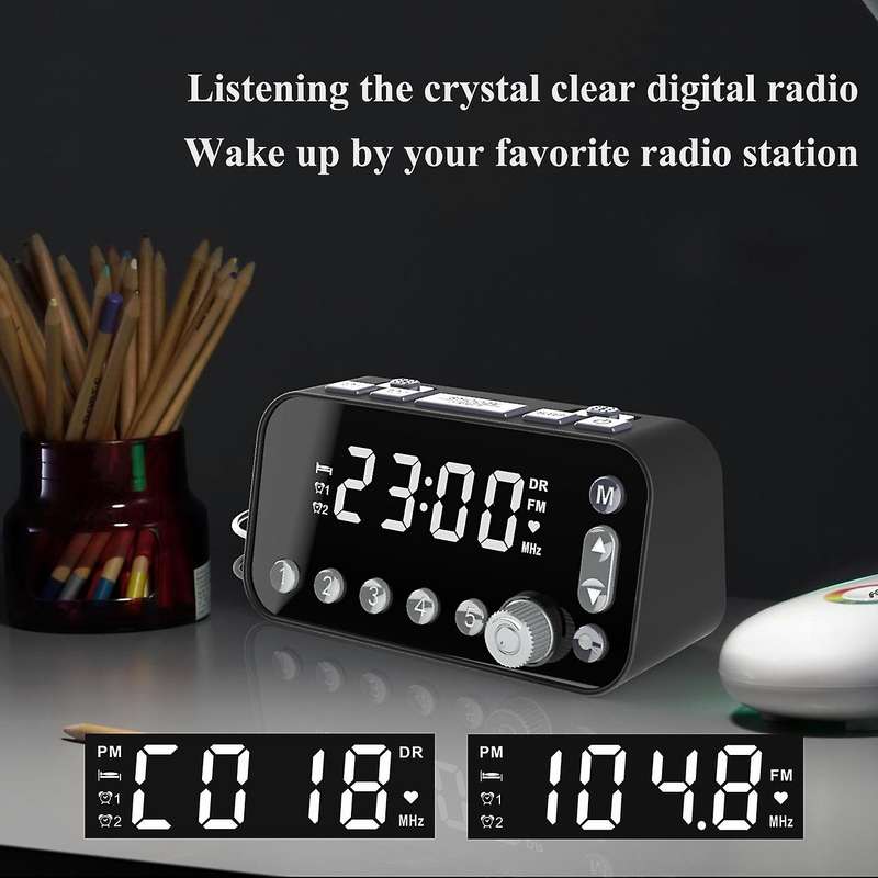 Bedside Digital Alarm Clock,led Clock with Dual Usb Dab/fm Radio