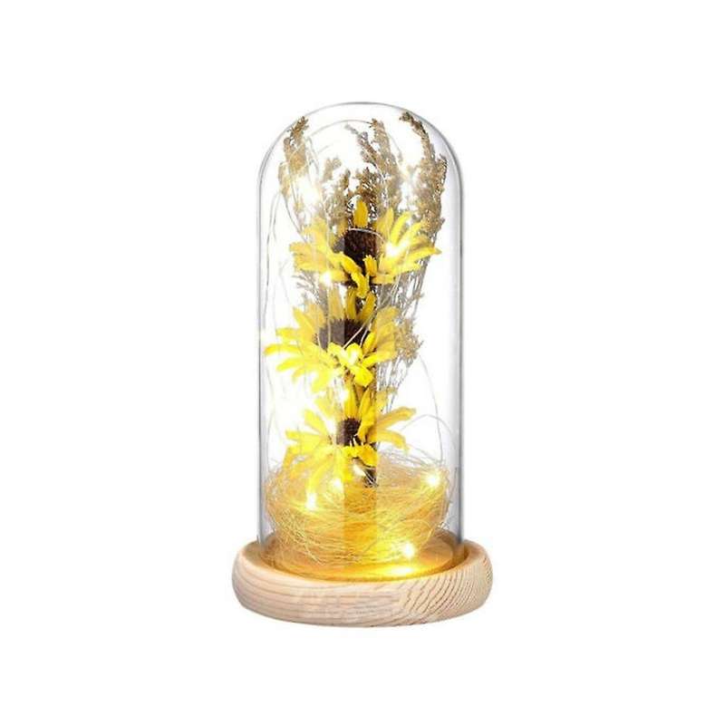 Imitation Sunflowers In Glass Dome with Led Strips Valentine's Day