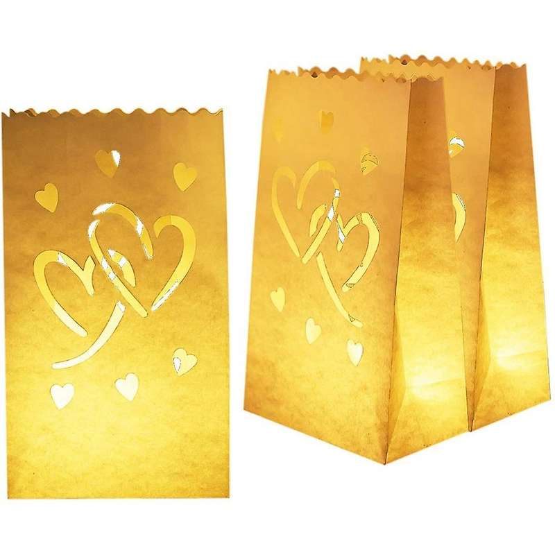 50 Pcs White Luminary Bags with Hearts, for Wedding, Valentine's Day