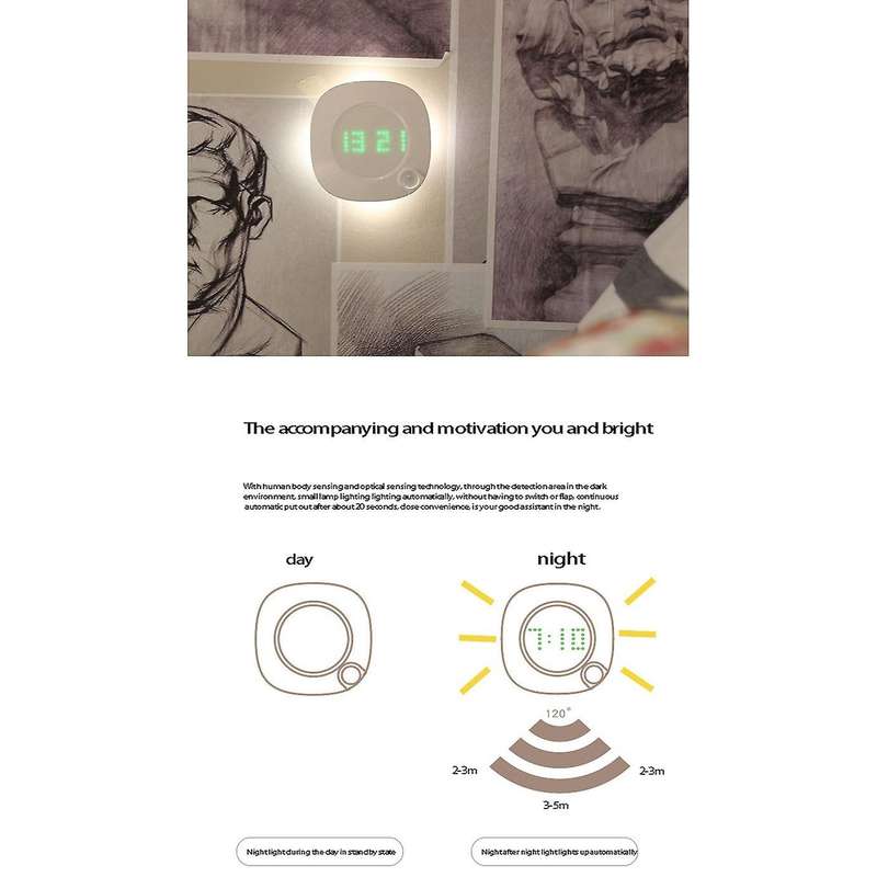 Home Living Room Decor Sensor Led Wall Clock Digital Time Night Light