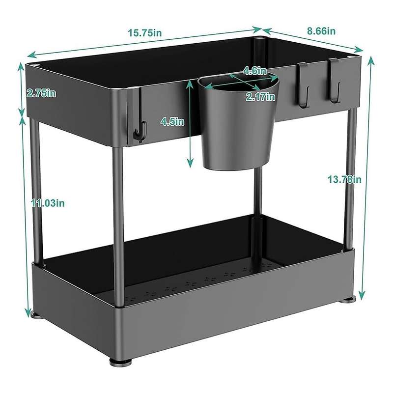 Under Sink Organizers and Storage, 2-tier Organizer with 4 Hooks