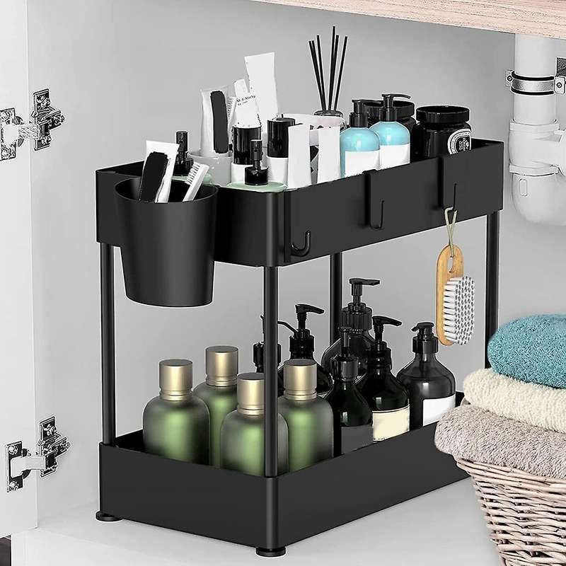 Under Sink Organizers and Storage, 2-tier Organizer with 4 Hooks