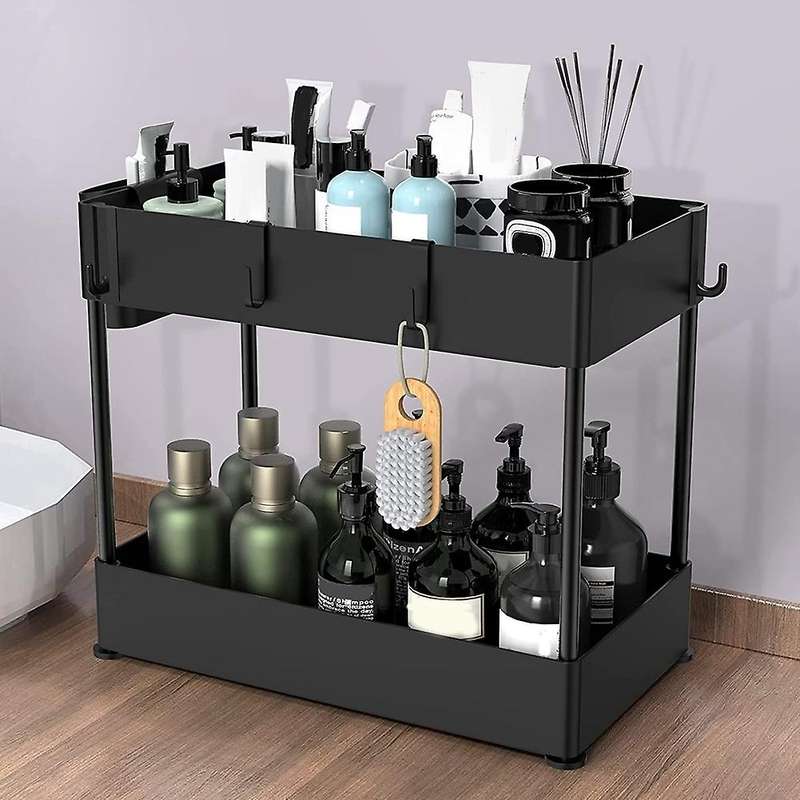 Under Sink Organizers and Storage, 2-tier Organizer with 4 Hooks
