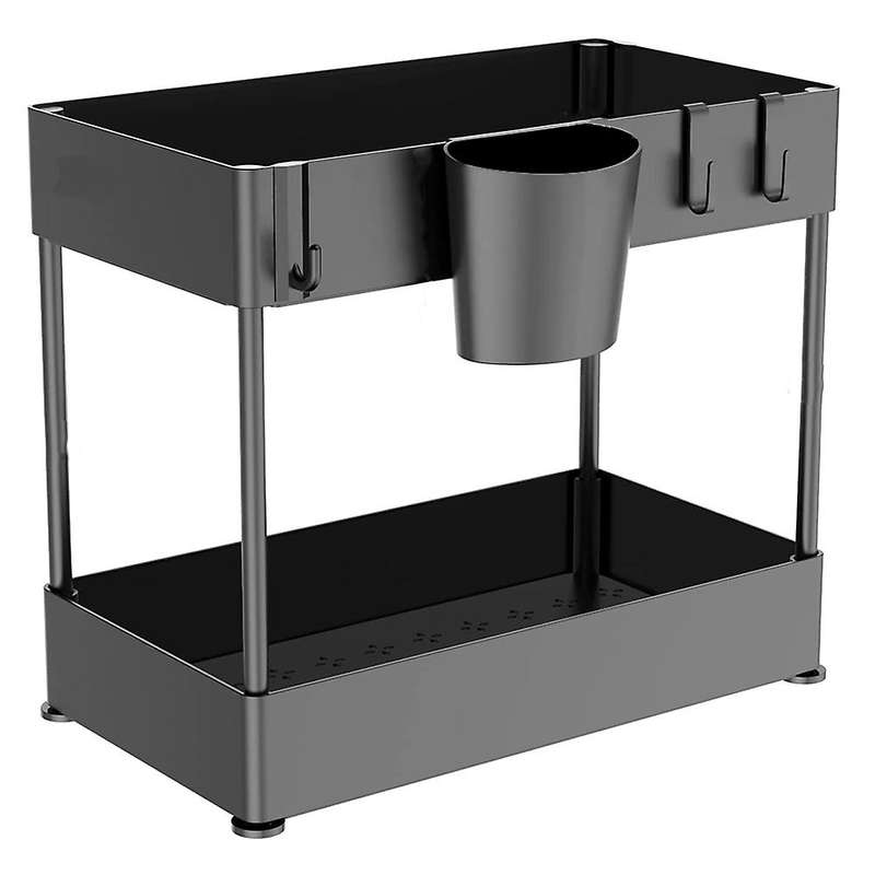 Under Sink Organizers and Storage, 2-tier Organizer with 4 Hooks
