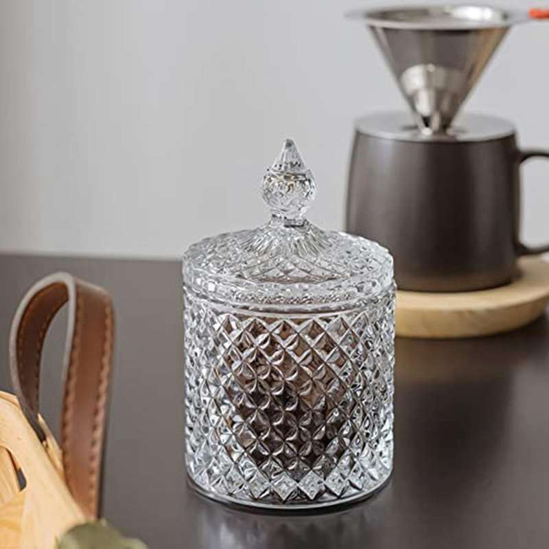 2 Pieces Glass Jar with Lid Dressing Table Storage Jar Cotton Swab