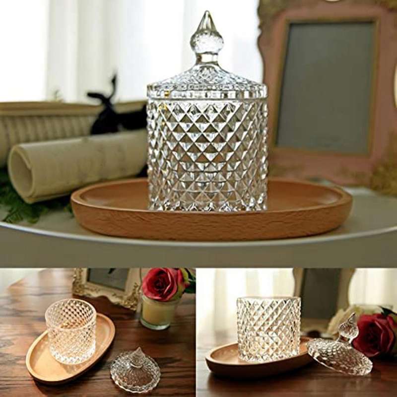 2 Pieces Glass Jar with Lid Dressing Table Storage Jar Cotton Swab