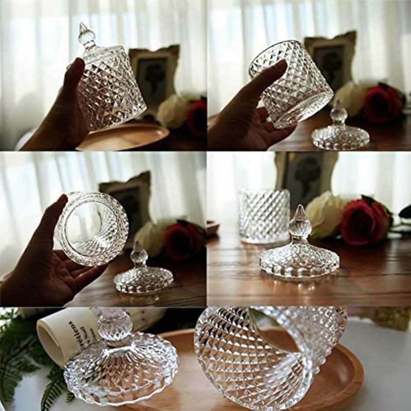 2 Pieces Glass Jar with Lid Dressing Table Storage Jar Cotton Swab
