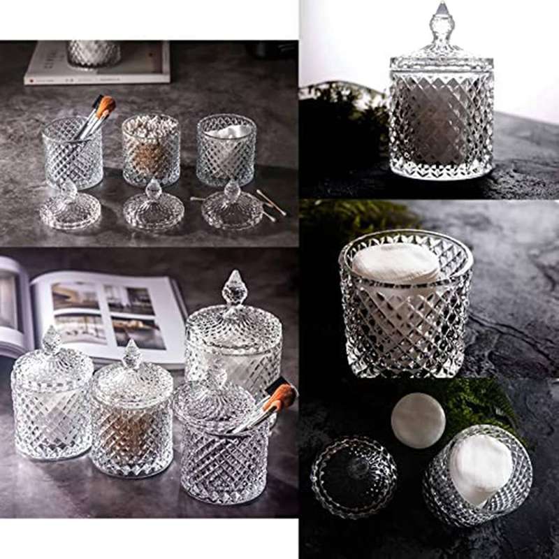 2 Pieces Glass Jar with Lid Dressing Table Storage Jar Cotton Swab