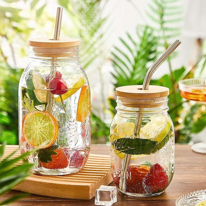 16 Pcs Bamboo Jar Lids with Straw Hole Reusable Bamboo Jar