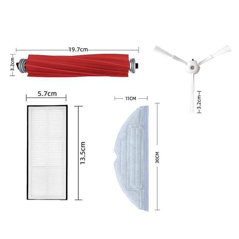 Main Side Brush Hepa Filter Mop Cloths Rag Replacement-white