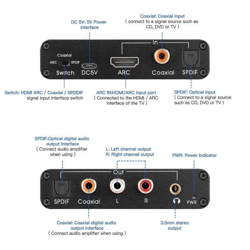 192khz Aluminum Arc Audio Adapter Audio Extractor Audio Converter