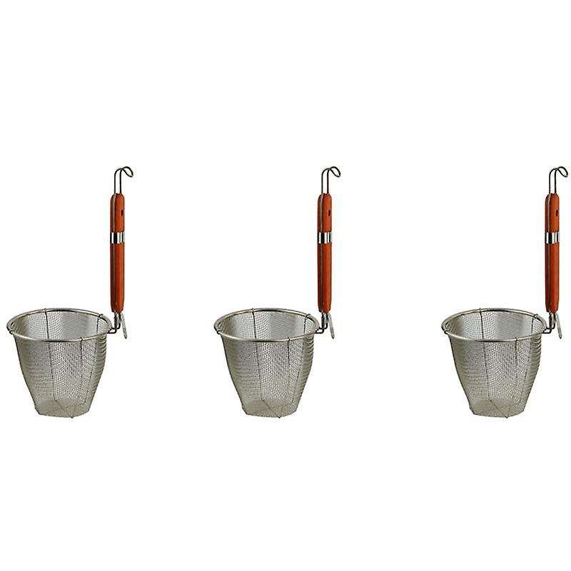 3x Wooden Handle Stainless Steel Mesh Strainer 5.3 Inch X 4.9 Inch