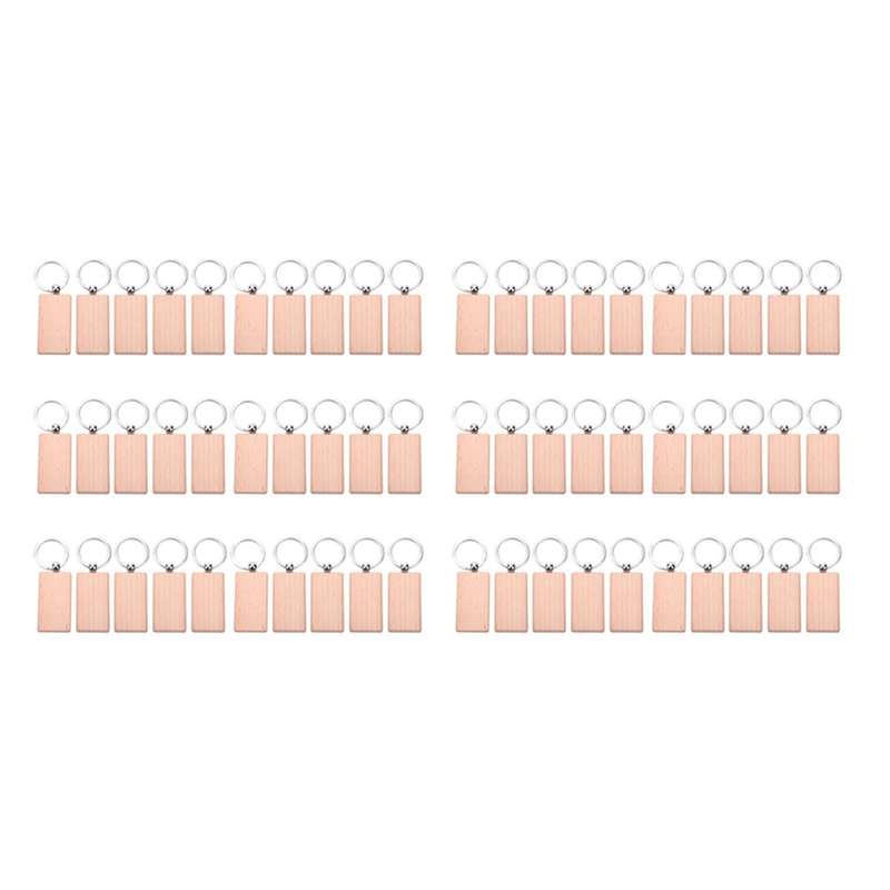 60pcs Blank Rectangle Wooden Key Chain Diy Wood Keychains