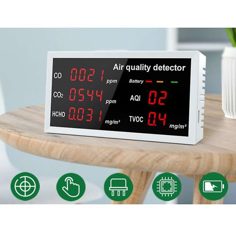 Air Quality Monitor Rechargeable for Maldehyde Co Co2 Hcho Tvoc Aqi