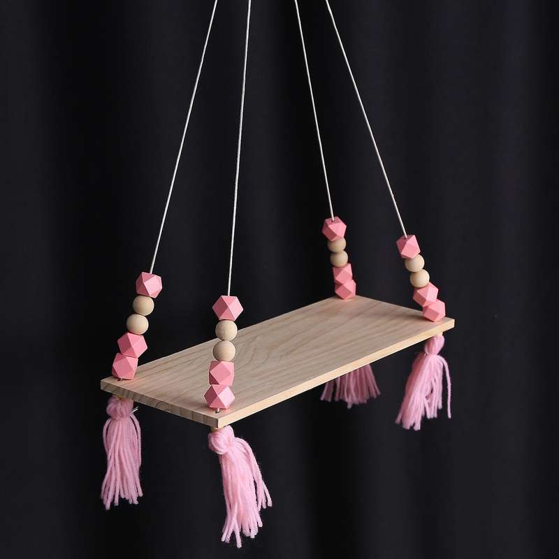 2x Etagere Murale Suspendue Gland En Bois Enfants Mur Cadre Rose