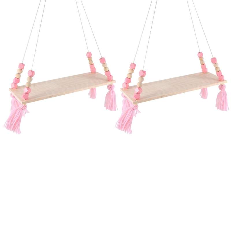 2x Etagere Murale Suspendue Gland En Bois Enfants Mur Cadre Rose