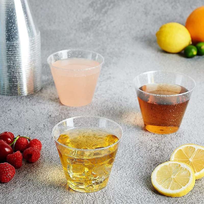 Clear Plastic Cups, Silver Glitter Plastic Wine Glasses Reusable