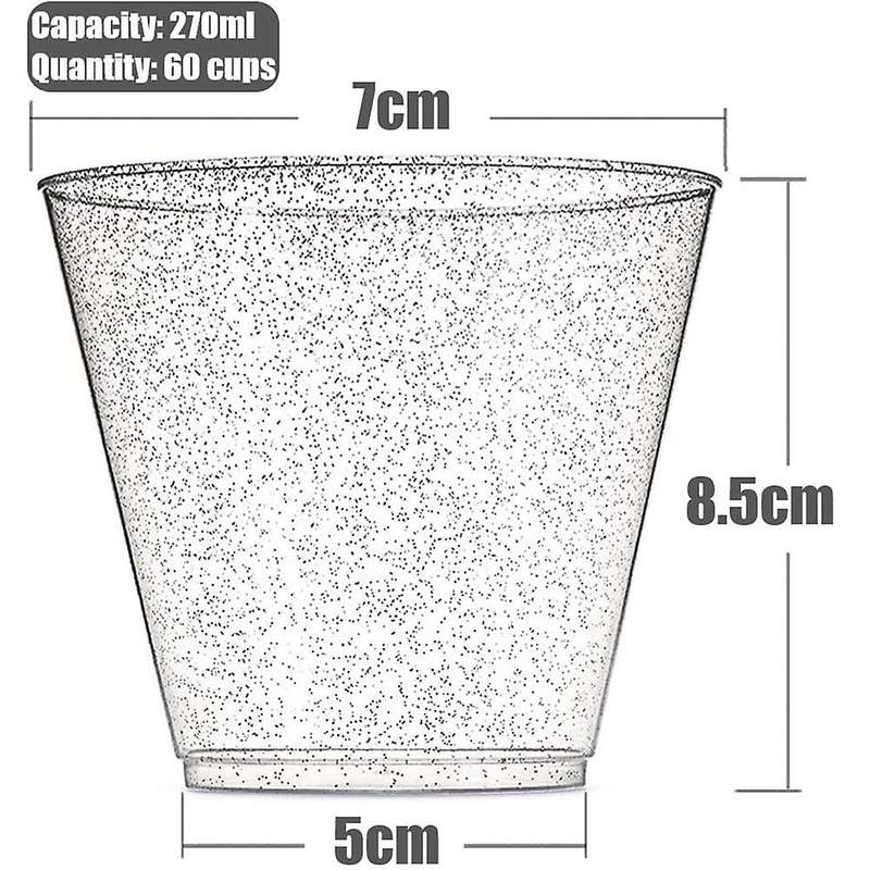 Clear Plastic Cups, Silver Glitter Plastic Wine Glasses Reusable