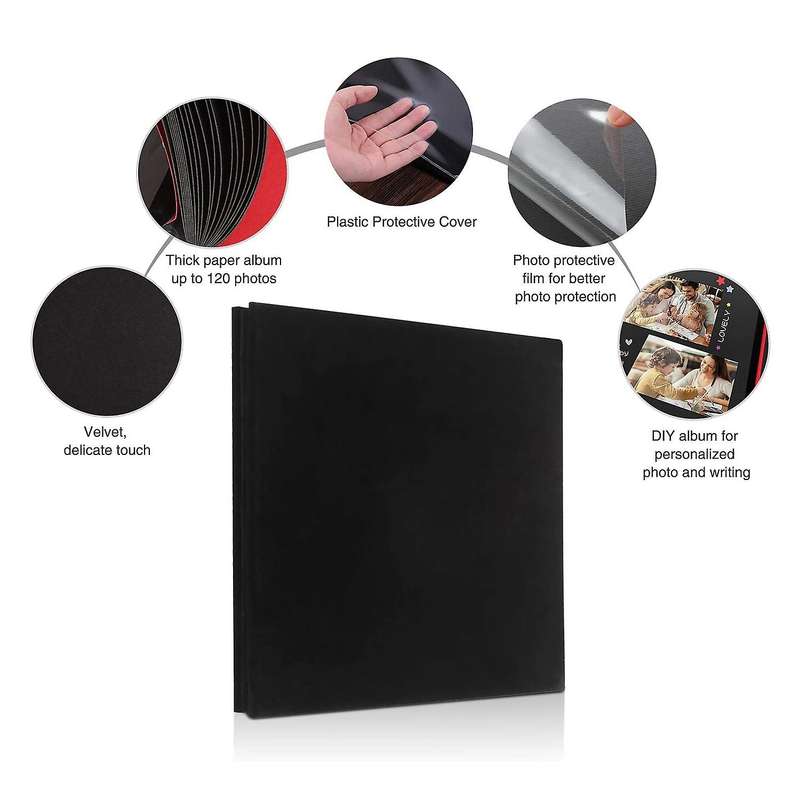 Photo Album Scrapbook Velvet Cover Thick Pages with Protective Film