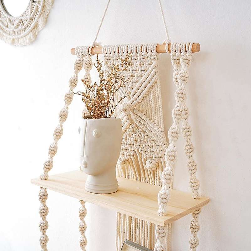 Handmade Woven Bohemian Tapestry Wall Shelf Flower Plant Rack