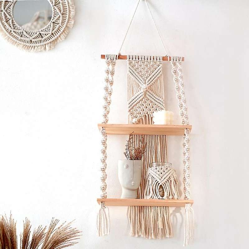 Handmade Woven Bohemian Tapestry Wall Shelf Flower Plant Rack