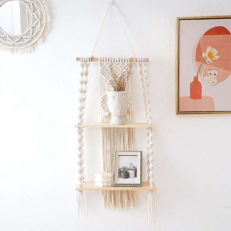 Handmade Woven Bohemian Tapestry Wall Shelf Flower Plant Rack