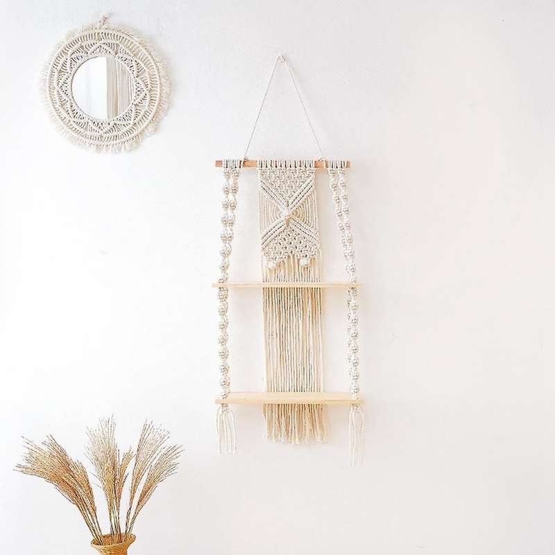 Handmade Woven Bohemian Tapestry Wall Shelf Flower Plant Rack