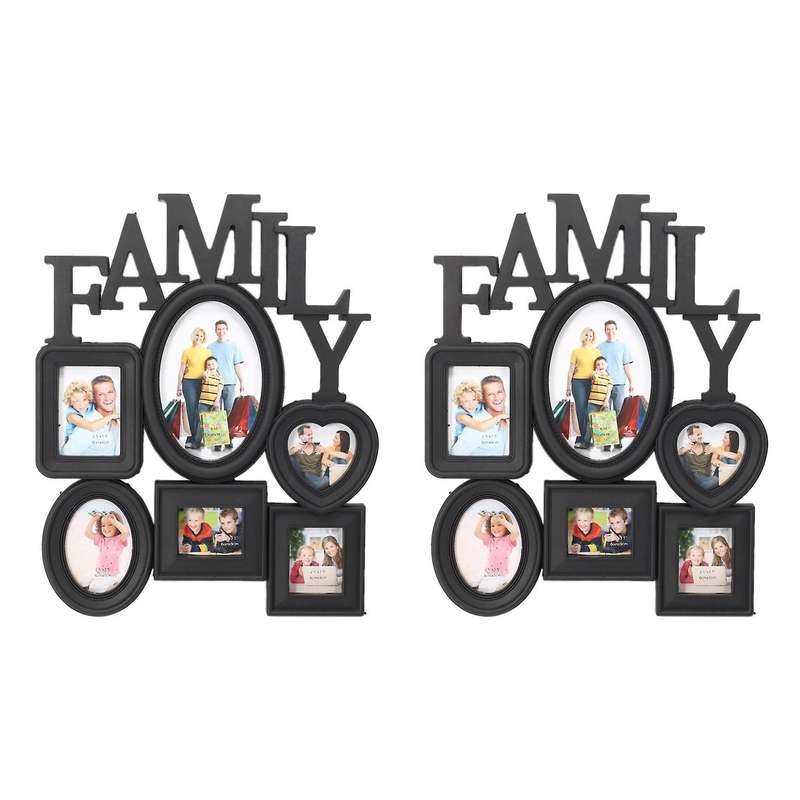 2x Family Photo Frame Wall Hanging 6 Multi-sized 30x37cm - Black