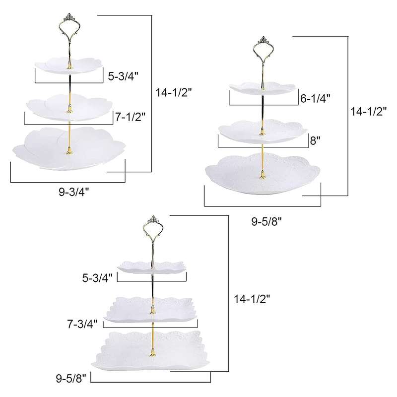 3 Pack 3 Tiers White Cupcake Stand Dessert Plates Stand Tiered Trays