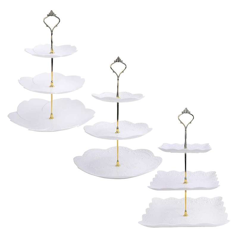 3 Pack 3 Tiers White Cupcake Stand Dessert Plates Stand Tiered Trays