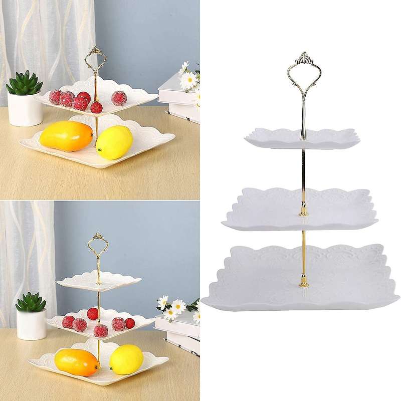 3 Pack 3 Tiers White Cupcake Stand Dessert Plates Stand Tiered Trays
